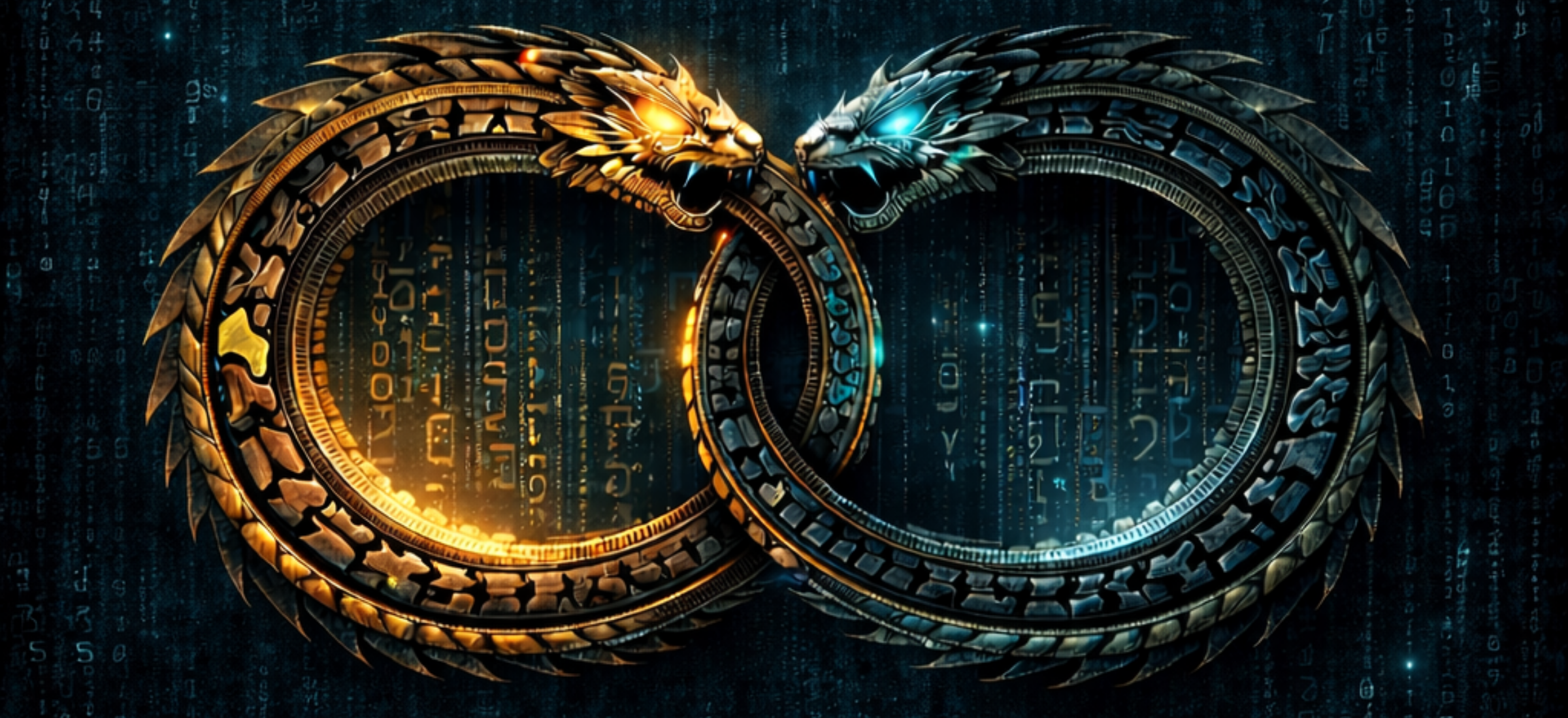 Two fantasy creatures facing each other with a dark, smoky background